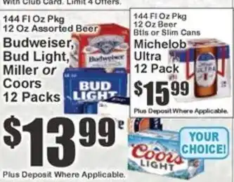 Key Food Budweiser, Bud Light, Miller or Coors offer
