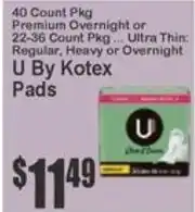 Key Food U by kotex premium pads or liners offer