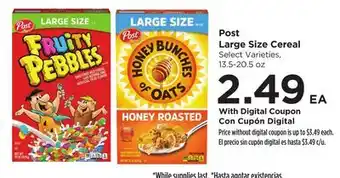 Food 4 Less Post Large Size Cereal offer