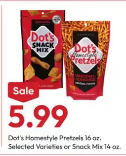 Stater Bros Dot's Homestyle Pretzels 16 oz. or Snack Mix 14 oz offer