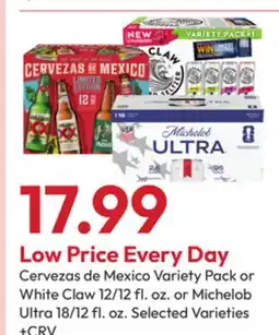 Stater Bros Cervezas Mexico Variety Pack or White Claw 12/12 fl. oz. or Michelob Ultra 18/12 fl. oz offer