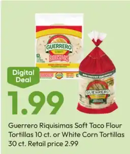 Stater Bros Guerrero Riquisimas Soft Taco Flour Tortillas 10 ct. or White Corn Tortillas 30 ct offer