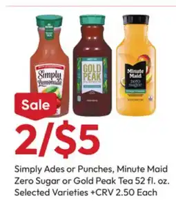 Stater Bros Simply Ades or Punches, Minute Maid Zero Sugar or Gold Peak Tea offer