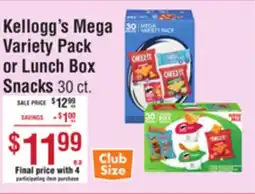 Smart & Final Kellogg's Mega Variety Pack or Lunch Box Snacks offer