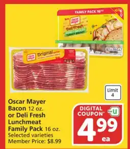 Vons Oscar Mayer Bacon 12 oz. or Deli Fresh Lunchmeat Family Pack 16 oz offer
