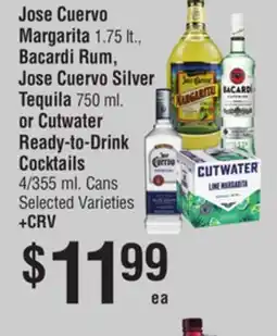 Smart & Final Jose Cuervo Margarita, Bacardi Rum, Jose Cuervo Silver Tequila or Cutwater Ready-to-Drink Cocktails offer