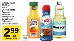 Albertsons Simply Juice 46-52 oz., Coffee-mate Creamer 28-32 oz. Refrigerated or Wesson Oil 40 oz offer