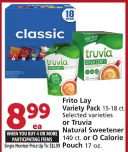 Albertsons Frito Lay Variety Pack 15-18 ct. or Truvia Natural Sweetener 140 ct. or O Calorie Pouch 17 oz offer