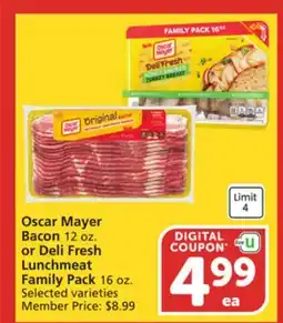 Albertsons Oscar Mayer Bacon 12 oz. or Deli Fresh Lunchmeat Family Pack 16 oz offer