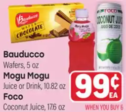 Tony’s Fresh Market Bauducco Wafers, Mogu Mogu Juice or Drink, Foco Coconut Juice offer