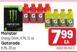 Tony’s Fresh Market Monster Energy Drink, Gatorade offer