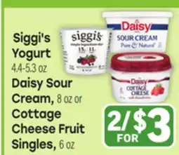 Tony’s Fresh Market Siggi's Yogurt 4.4-5.3 oz Daisy Sour Cream, 8 oz or Cottage Cheese Fruit Singles, 6 oz offer