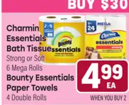 Tony’s Fresh Market Charmin Essentials Bath Tissue or Bounty Essentials Paper Towels offer