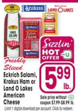 Jewel-Osco Eckrich Salami, Krakus Ham or Land 0 Lakes American Cheese offer