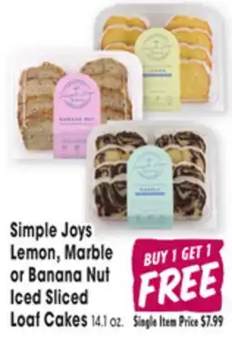 Jewel-Osco Simple Joys Lemon, Marble or Banana Nut Iced Sliced Loaf Cakes offer
