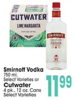 Jewel-Osco Smirnoff Vodka 750 ml. or Cutwater 4 pk., 12 oz. Cans offer