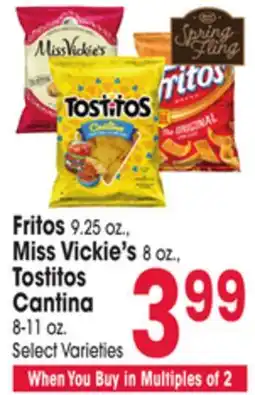 Jewel-Osco Fritos 9.25 oz., Miss Vickie's 8 oz., Tostitos Cantina 8-11 oz offer