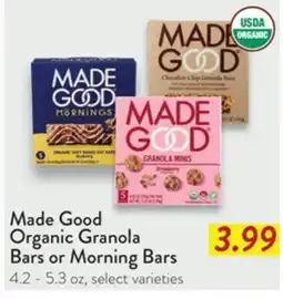 Fresh Thyme Made Good Organic Granola Bars or Morning Bars offer