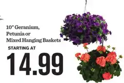 Mariano's 10 Geranium, Petunia or Mixed Hanging Baskets offer