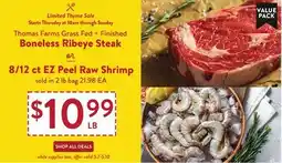 Fresh Thyme Boneless Ribeye Steak or 8/12 ct EZ Peel Raw Shrimp offer