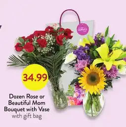 Fresh Thyme Dozen Rose or Beautiful Mom Bouquet with Vase offer