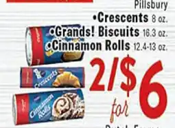 Rio Valley Market Pillsbury Crescents, 8 oz., Grands! Biscuits, 16.3 oz., Cinnamon Rolls, 12.4-13 oz offer