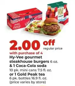 Hy-Vee Hy-Vee gourmet steakhouse burgers & 1 coca-cola soda offer