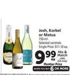 Safeway Josh, Korbel or Matua offer