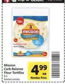 Safeway Mission Carb Balance Flour Tortillas offer