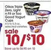Giant Eagle Oikos Triple Zero, Light n Fit or Too Good Yogurt Cups offer
