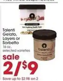 Giant Eagle Talenti Gelato, Layers or Sorbetto offer
