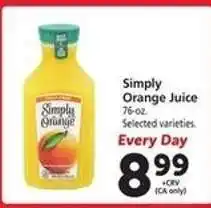 Safeway Simply Orange Juice offer