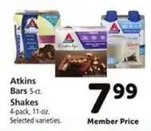 Safeway Atkins Bars 5-ct. / Shakes 4-pack, 11-oz offer