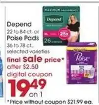 Giant Eagle Depend or Poise Pads offer