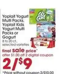 Giant Eagle Yoplait Yogurt Multi Packs, Yoplait Kids Yogurt Multi Packs or Gogurt offer