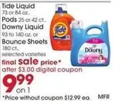 Giant Eagle Tide Liquid / Pods / Downy Liquid / Bounce Sheets offer