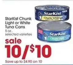 Giant Eagle StarKist Chunk Light or White Tuna Cans offer