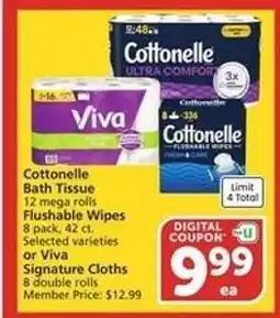Albertsons Cottonelle Bath Tissue, Flushable Wipes, or Viva Signature Cloths offer