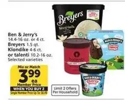 Albertsons Ben & Jerry’s, Breyers, Klondike, or Talenti offer