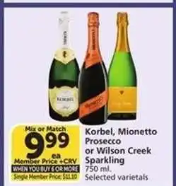Albertsons Korbel, Mionetto Prosecco or Wilson Creek Sparkling offer