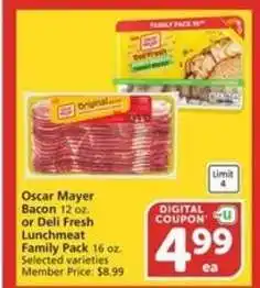 Albertsons Oscar Mayer Bacon or Deli Fresh Lunchmeat offer