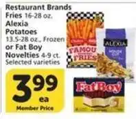 Albertsons Restaurant Brands Fries, Alexia Potatoes or Fat Boy Novelties offer
