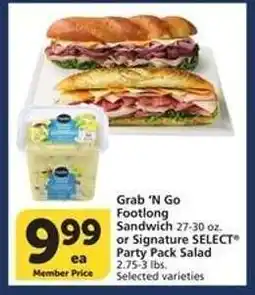 Albertsons Grab 'N Go Footlong Sandwich or Signature SELECT Party Pack Salad offer