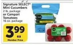 Albertsons Signature SELECT Mini Cucumbers or Campari Tomatoes offer