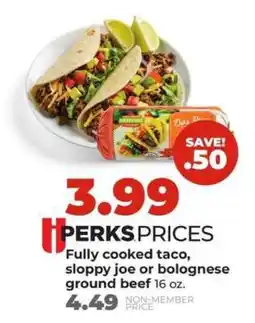 Hy-Vee Fully cooked taco, sloppy joe or bolognese ground beef offer
