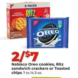 Hy-Vee Nabisco Oreo cookies, Ritz sandwich crackers or Toasted chips offer