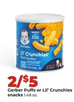Hy-Vee Gerber Puffs or Lil’ Crunchies snacks offer