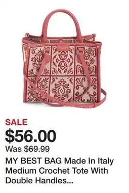 Marshalls MY BEST BAG Made In Italy Medium Crochet Tote With Double Handles And Leather Trim offer