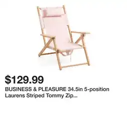 Marshalls BUSINESS & PLEASURE 34.5in 5-position Laurens Striped Tommy Zip Pouch Backpack Chair offer