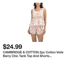 Marshalls CAMBRIDGE & COTTON 2pc Cotton Voile Berry Chic Tank Top And Shorts Pajama Set offer